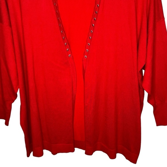 Worthington Red Cardigan Sweater Size 5X Open Front Long Line Grommet Details - Picture 6 of 9